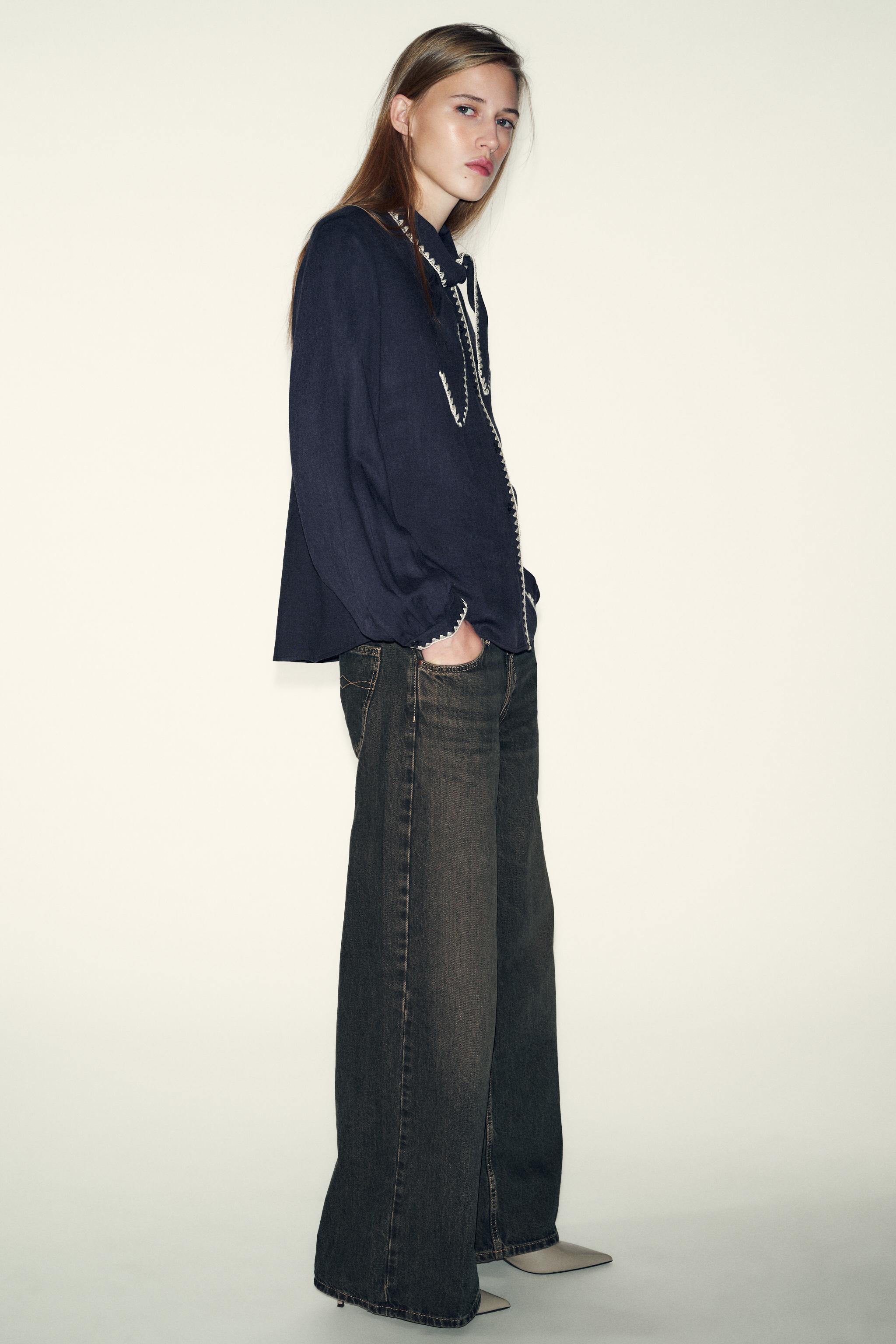 CONTRAST TOPSTITCHING TIE BLOUSE